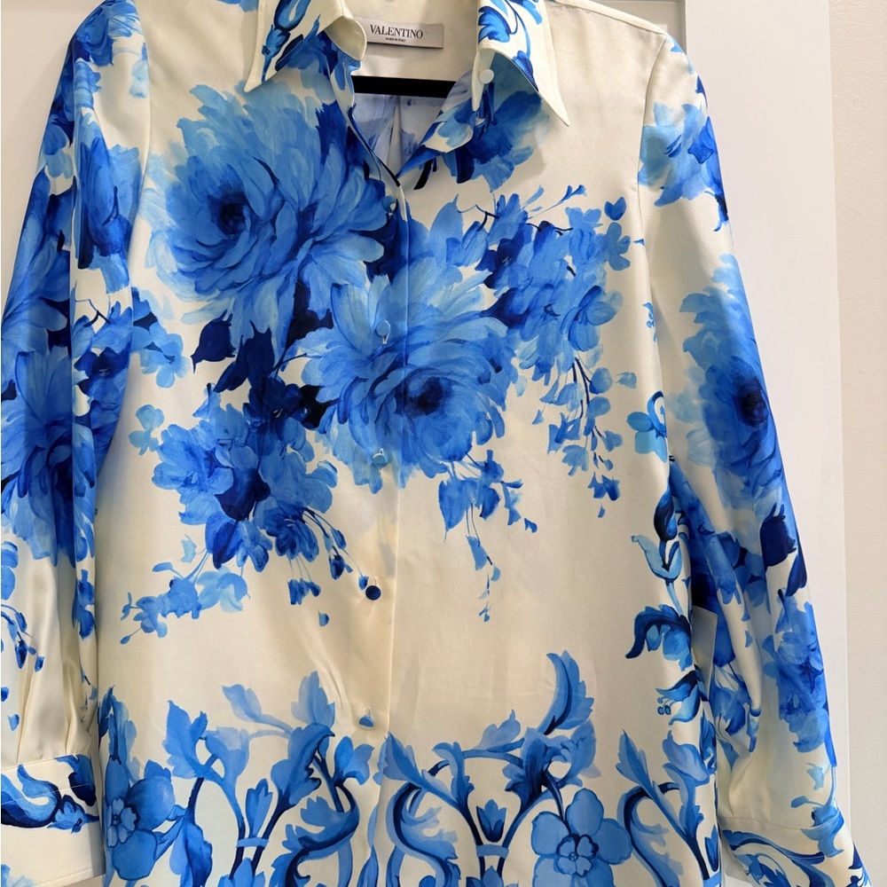 Valentino Cream and Blue Floral Blouse